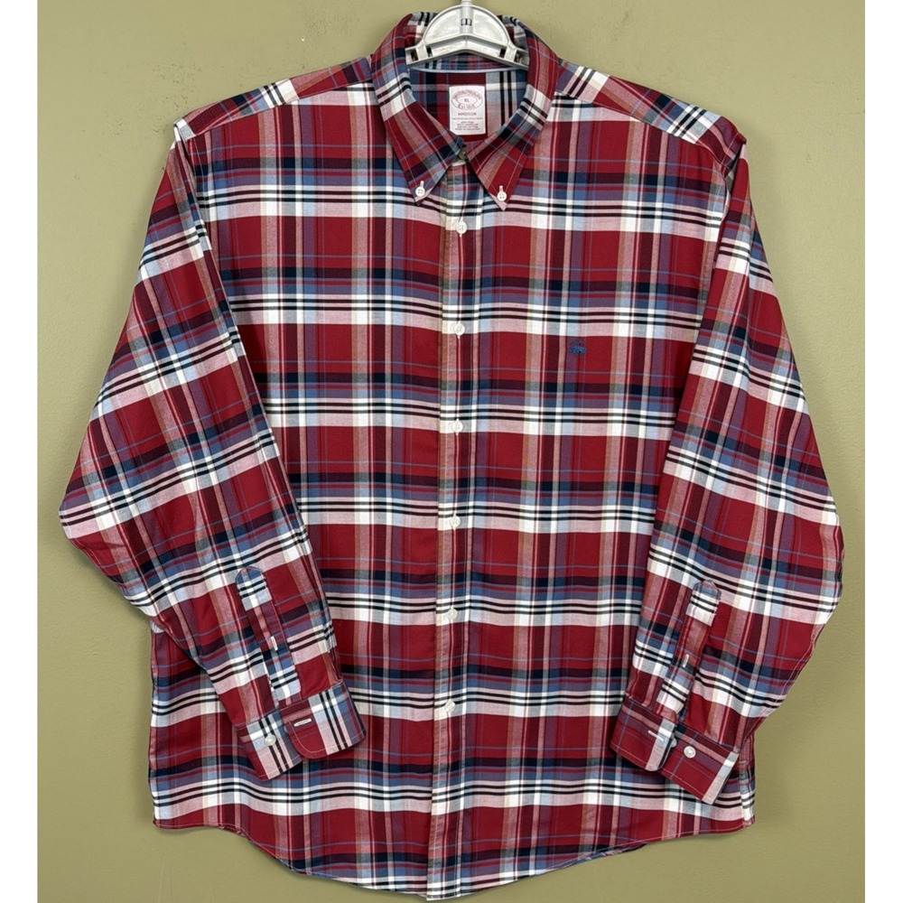 Brooks Brothers Madison Mens XL Non-Iron Supima Cotton Plaid Button Down Shirt